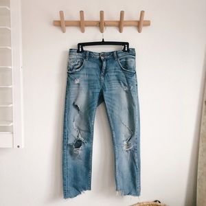 ZARA Distressed Straight Leg Jeans
